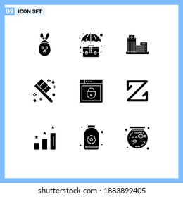 Solid Glyph Pack of 9 Universal Symbols of password; room; building; bath; office Editable Vector Design Elements