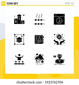 Solid Glyph Pack of 9 Universal Symbols of phone; layers; chart; design layers; ui Editable Vector Design Elements