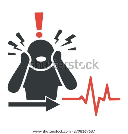 Solid Glyph Panic Attack and Medical Emergency Icon with Person in Distress, Heartbeat Monitor and Anxiety Crisis Concept