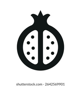 Solid glyph pomegranate icon for juice, antioxidant, and superfruit content.