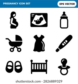Solid Glyph Pregnancy Maternity Baby Care Icon Set Collection
