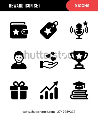 Solid Glyph Reward Icon Set With Star, Wallet, and Gift Box