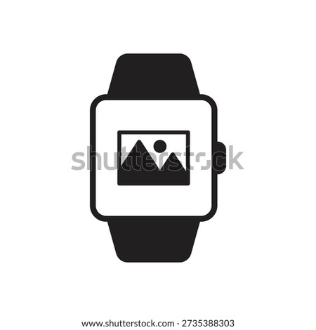 Solid glyph of smartwatch with gallery photo album