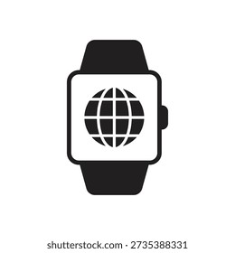 Solid glyph of smartwatch with globe world icon