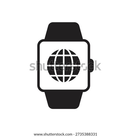 Solid glyph of smartwatch with globe world icon
