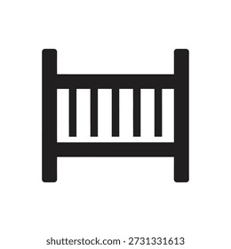 Icono de Vector de glifo sólido que muestra la cuna de la cuna del bebé Cama de niño pequeño Dormitorio Cuarto de bebé Muebles Protección de seguridad Barandilla de madera Interior Decoración del hogar Lindo niño
