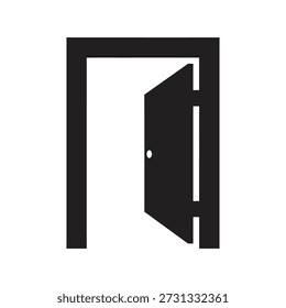 Solid glyph vector icon illustrating open door entrance exit room house architecture interior exterior wooden frame handle access security privacy passage way home symbol
