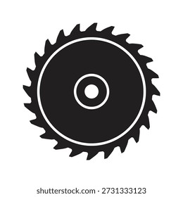 Solid glyph vector icon illustrating circular saw blade sharp teeth cutting disk carpentry tool woodworking equipment metal steel rotation