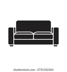 Ícone de vetor de glifo sólido representando sofá sofá sofá sofá sofá sofá conjunto lounge sala de estar móveis assento conforto interior decoração interior tecido almofada moderno