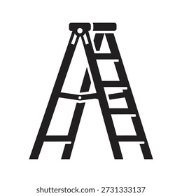 Solid glyph vector icon representing stepladder folding ladder construction equipment climb height reach safety tool household accessory work