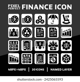 Solid Glyphs Finance Icon Collection with Pixel Perfect for User Interface