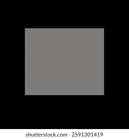 A solid gray rectangle centered on a black background. The gray rectangle is prominent, creating a stark contrast with the black. Minimalist design. Frame vector with copy space.