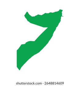Solid green map outline showing the geographic shape of Somalia, without labels or internal borders.