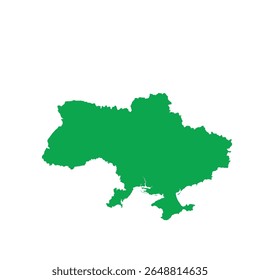 Mapa verde sólido esboço mostrando a forma geográfica da Ucrânia, sem rótulos ou fronteiras internas.