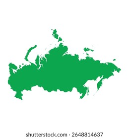 Solid green map outline showing the geographic shape of Russia, without labels or internal borders.