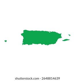 Contorno de mapa verde sólido mostrando a forma geográfica de Porto Rico, sem etiquetas ou bordas internas.