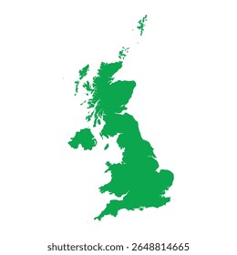 Solid green map outline showing the geographic shape of United Kingdom, without labels or internal borders.