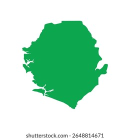 Contorno de mapa verde sólido mostrando a forma geográfica de Serra Leoa, sem rótulos ou fronteiras internas.