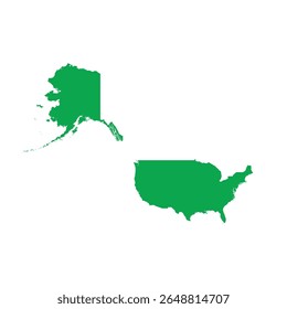 Solid green map outline showing the geographic shape of United States of America, without labels or internal borders.