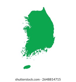 Mapa verde sólido com contornos que mostram a forma geográfica da Coreia do Sul, sem etiquetas nem fronteiras internas.