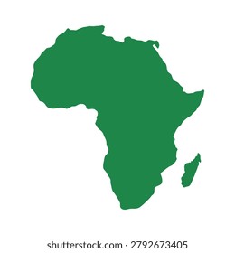 A solid green outline map of the African continent, with the island of Madagascar positioned southeast of the main landmass.