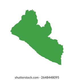Mapa de silhueta verde sólido ilustrando toda a área da Libéria sem fronteiras internas ou rótulos geográficos.