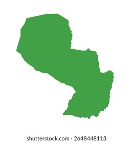 Mapa de silhueta verde sólido ilustrando toda a área do Paraguai sem fronteiras internas ou rótulos geográficos.