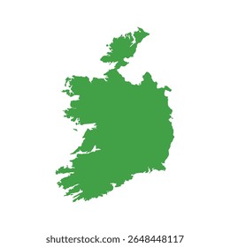 Solid green silhouette map illustrating the whole area of Ireland without any internal borders or geographic labels.