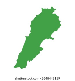 Solid green silhouette map illustrating the whole area of Lebanon without any internal borders or geographic labels.