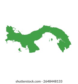 Solid green silhouette map illustrating the whole area of Panama without any internal borders or geographic labels.