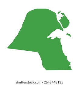 Mapa de silhueta verde sólido ilustrando toda a área do Kuwait sem fronteiras internas ou rótulos geográficos.
