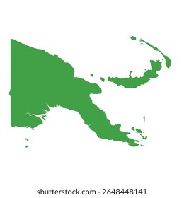 Mapa de silhueta verde sólido que ilustra toda a área de Papua-Nova Guiné sem fronteiras internas ou etiquetas geográficas.