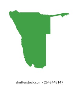 Mapa de silhueta verde sólido ilustrando toda a área da Namíbia sem fronteiras internas ou rótulos geográficos.