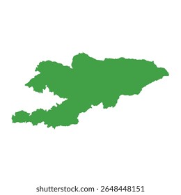 Mapa de silhueta verde sólido ilustrando toda a área do Quirguistão sem fronteiras internas ou etiquetas geográficas.