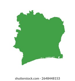 Mapa de silhueta verde sólido que ilustra toda a área da Costa do Marfim sem fronteiras internas nem rótulos geográficos.