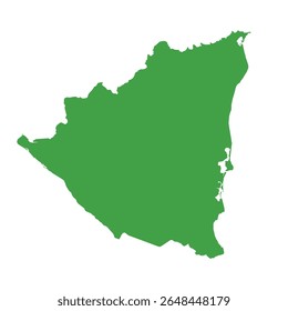 Mapa de silhueta verde sólido ilustrando toda a área da Nicarágua sem fronteiras internas ou rótulos geográficos.