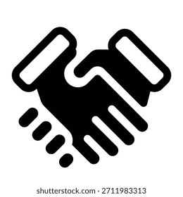 Solid handshake icon for deal, agreement, and business partnership.
