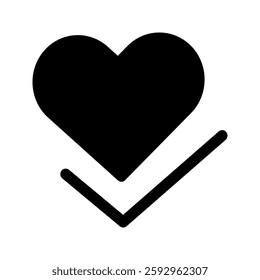 Solid heart icon with a checkmark inside, symbolizing confirmed love, approval, commitment, and positivity.