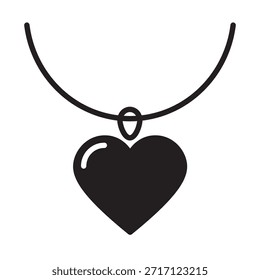 Ícone de colar pingente de coração sólido. Silhueta preenchida em negrito, estilo moderno de vetor de joias. Perfeito para o amor, Dia dos Namorados, marca de moda, aplicativos, logotipos, adesivos, cartões.