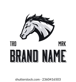 Solid horse head vector illustration template. Stallion mascot logo clipart. Can be used for labels, banners, or advertisements.