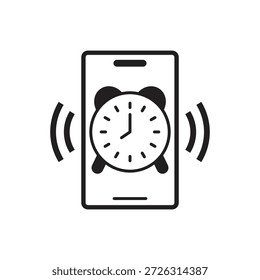 Icono sólido del reloj de alarma que suena en la pantalla del teléfono inteligente.