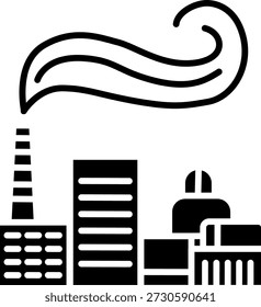 Solid icon of a chemical or processing factory.
