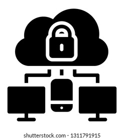 Solid icon of cloud data security 