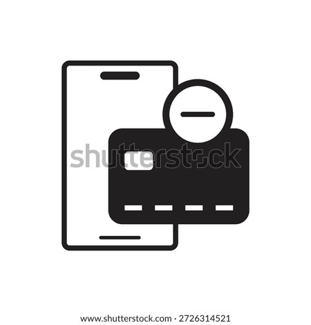Solid icon of credit card with minus on smartphone.