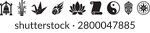 Solid Icon Cultural and Nature Icon Set with Shrine Bamboo Origami Bird Leaves Lotus Scroll Yin Yang Flower and Snowflake Symbols Transparent PNG Vector EPS