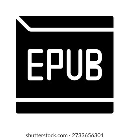 Solid icon for EPUB ebook document format, ideal for digital publishing platforms.