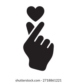 Ícone sólido de coração de dedo para o Dia dos Namorados. Negrito coreano amor gesto símbolo glifo para romance, namoro, mídias sociais, aplicativos, adesivos, e projetos de design de férias românticas.