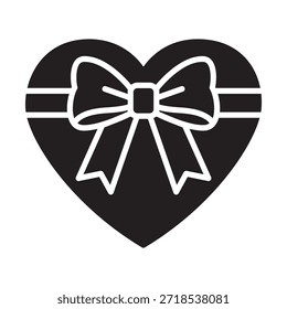 Icono sólido de un corazón envuelto con un lazo de cinta. Símbolo romántico audaz para el día de San Valentín, amor, boda o proyectos de diseño de regalos.