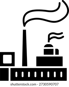 Solid icon of an industrial plant with tall chimney.