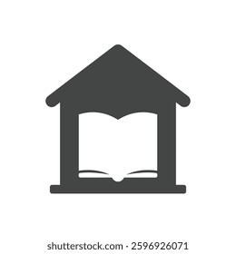 A Solid Icon of a Library Building With a Book, Symbolizing Public Knowledge Access and Community Education Resources